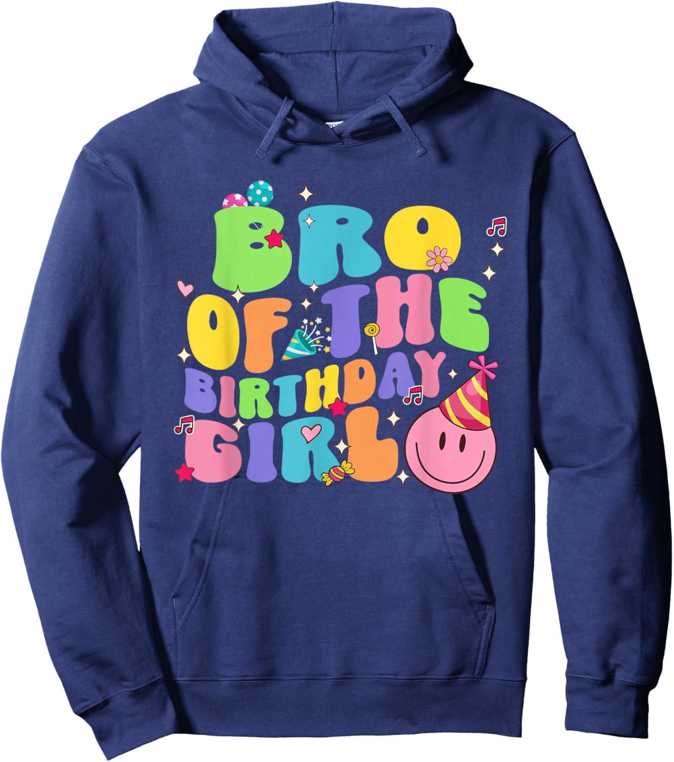Bro of The Birthday Girl Family Groovy Birthday Party Hoodie - Hoodie | Navy