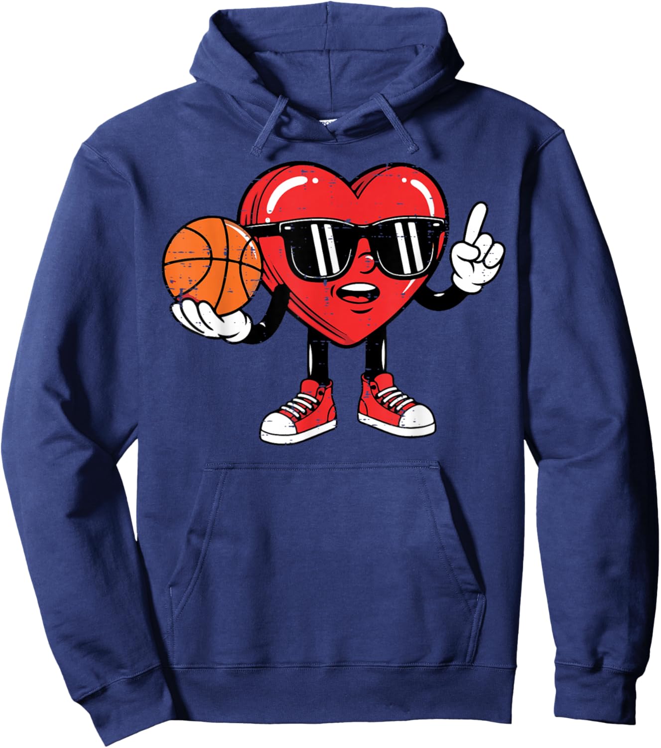 Valentines Day Basketball Heart Sports Coach Men Boys Kids Hoodie - Hoodie | Navy