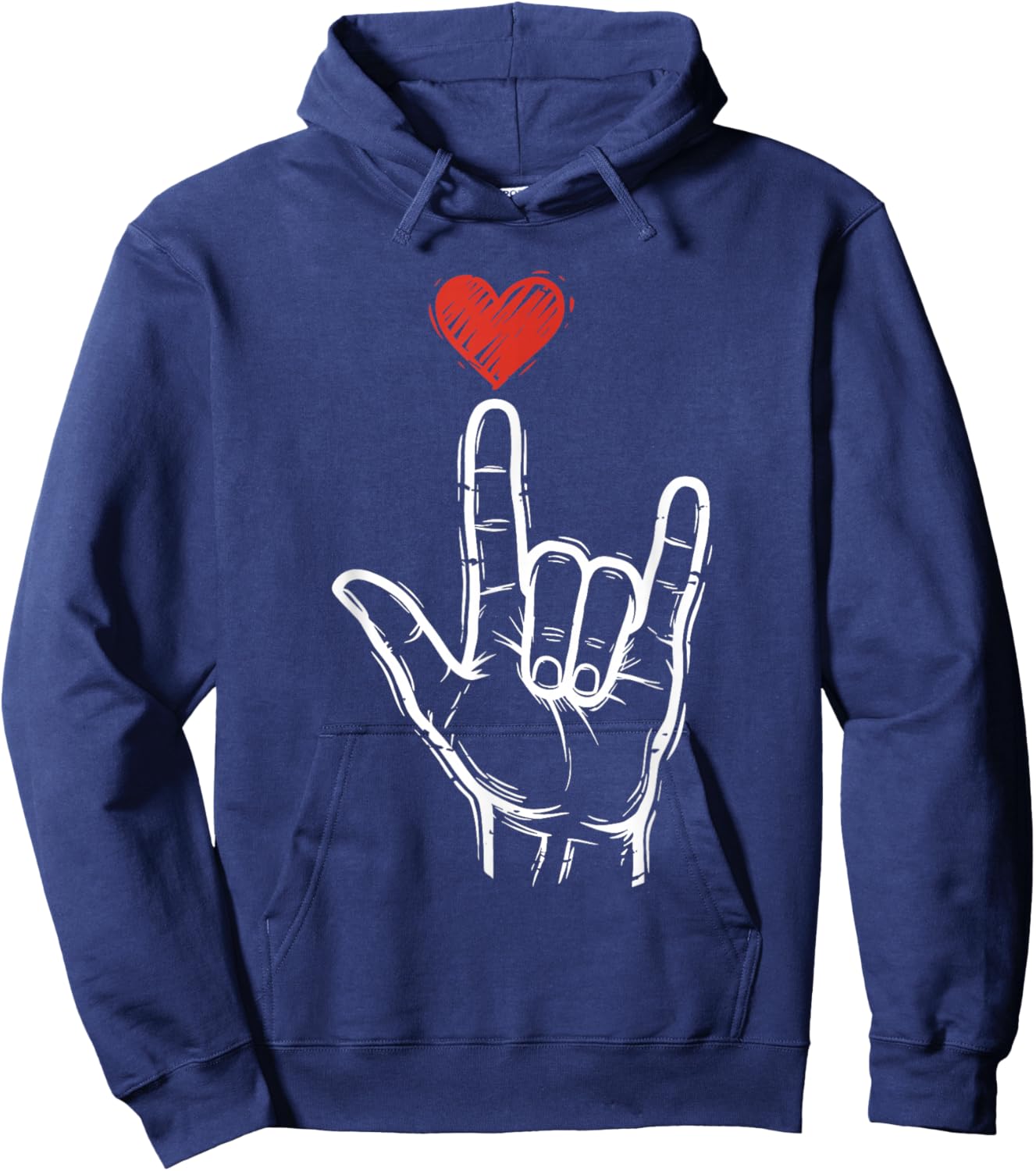 Valentines Day I Love You Hand Sign ASL Heart Women Men Hoodie - Hoodie | Navy