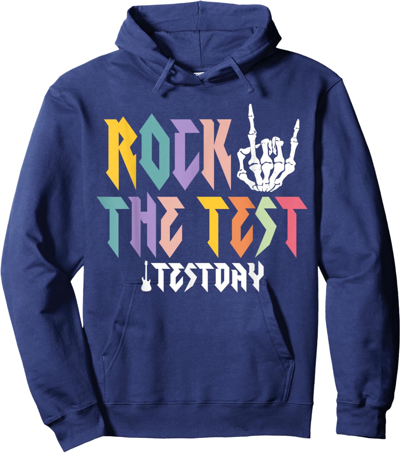 Rock The Test Skeleton Hand Distressed Gifts Teacher Student Hoodie - Hoodie | Navy