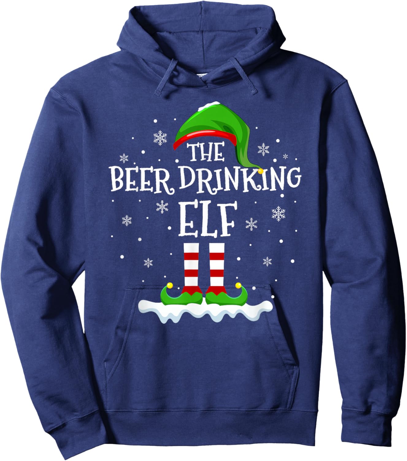 Beer Drinking Elf Squad Family Matching Group Christmas Elf Hoodie - Hoodie | Navy