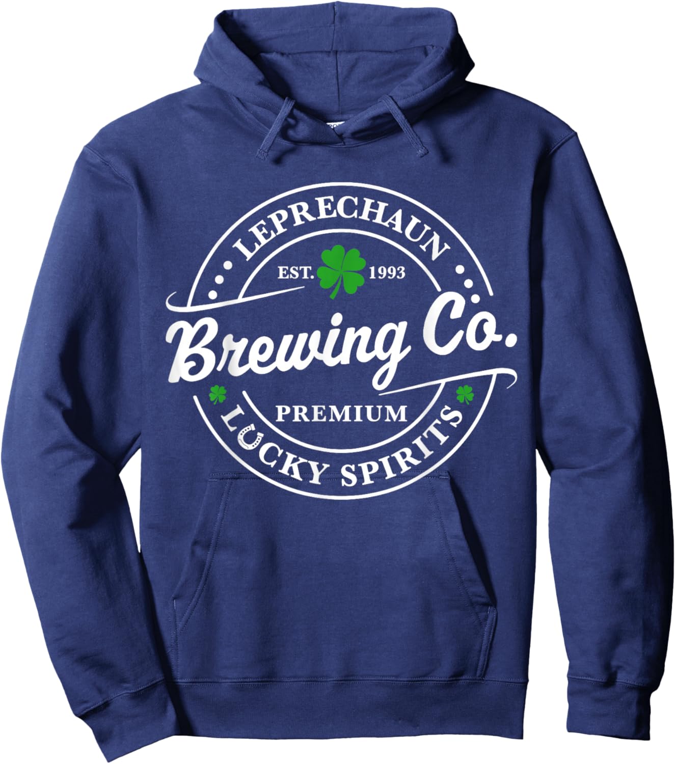 Leprechaun Lucky Spirits Brewing Shamrock St. Patrick's Day Hoodie - Hoodie | Navy
