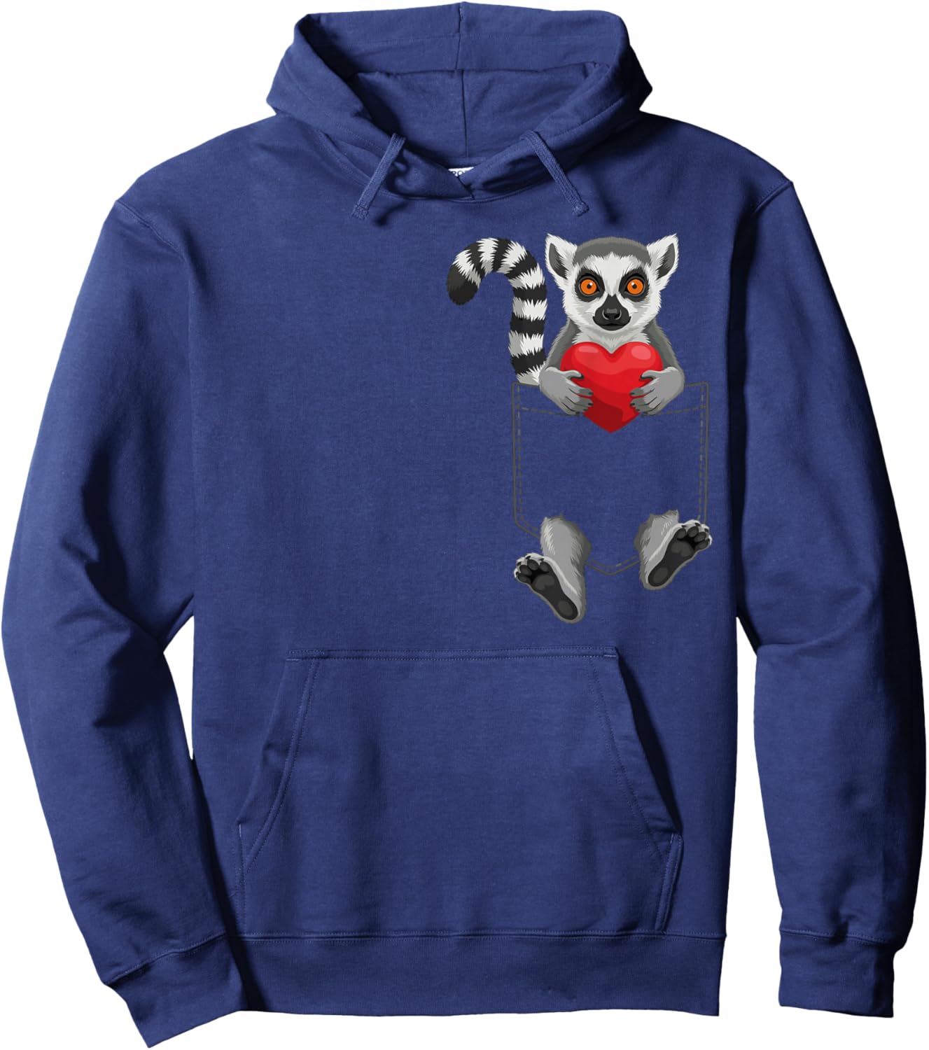 Cute Lemur in Pocket Animal Lover Design Valentines Hoodie - Hoodie | Navy