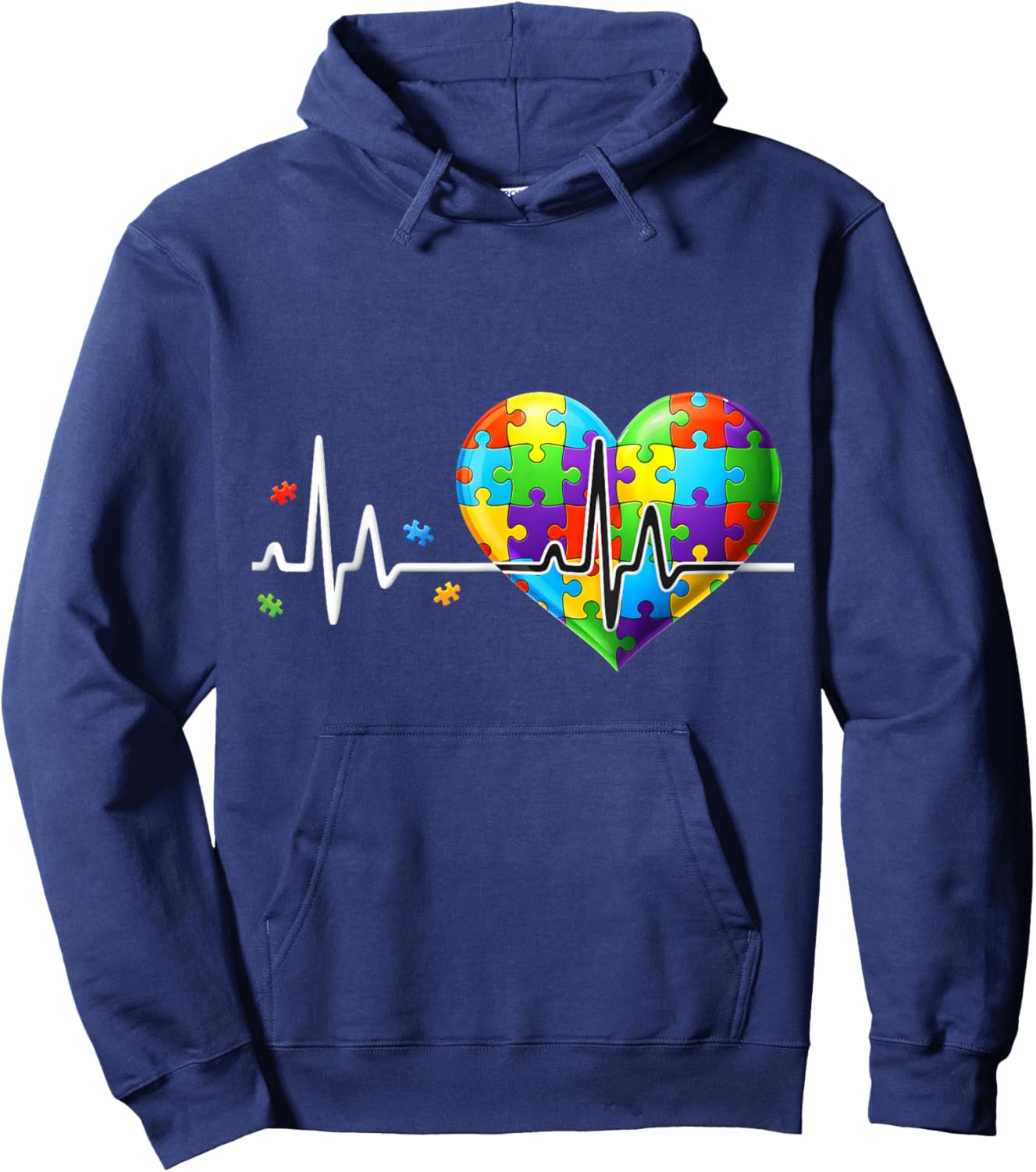 Funny Heart Beat Puzzle Autistic Autism Awareness Men Women Hoodie - Hoodie | Navy