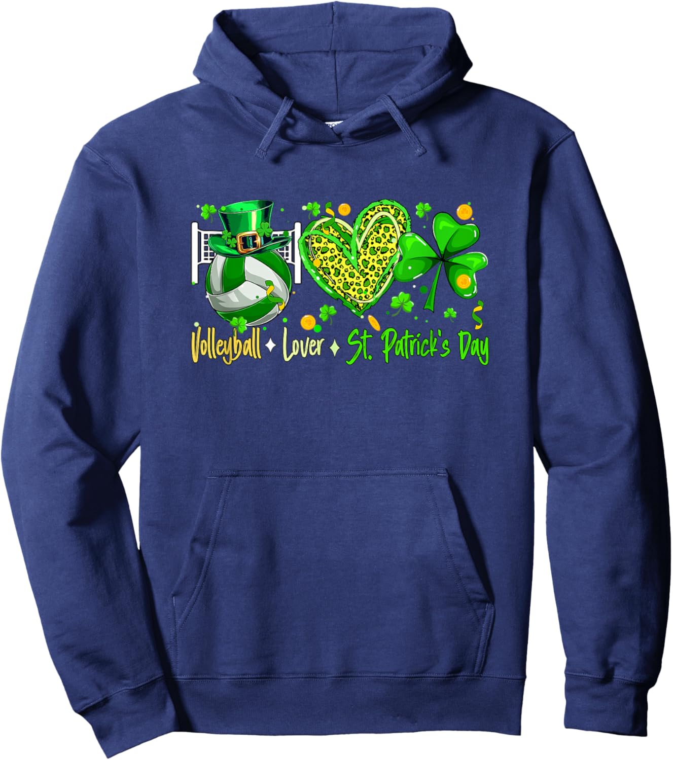 Volleyball Lover St. Patrick's Day Player Team Leopard Heart Hoodie - Hoodie | Navy
