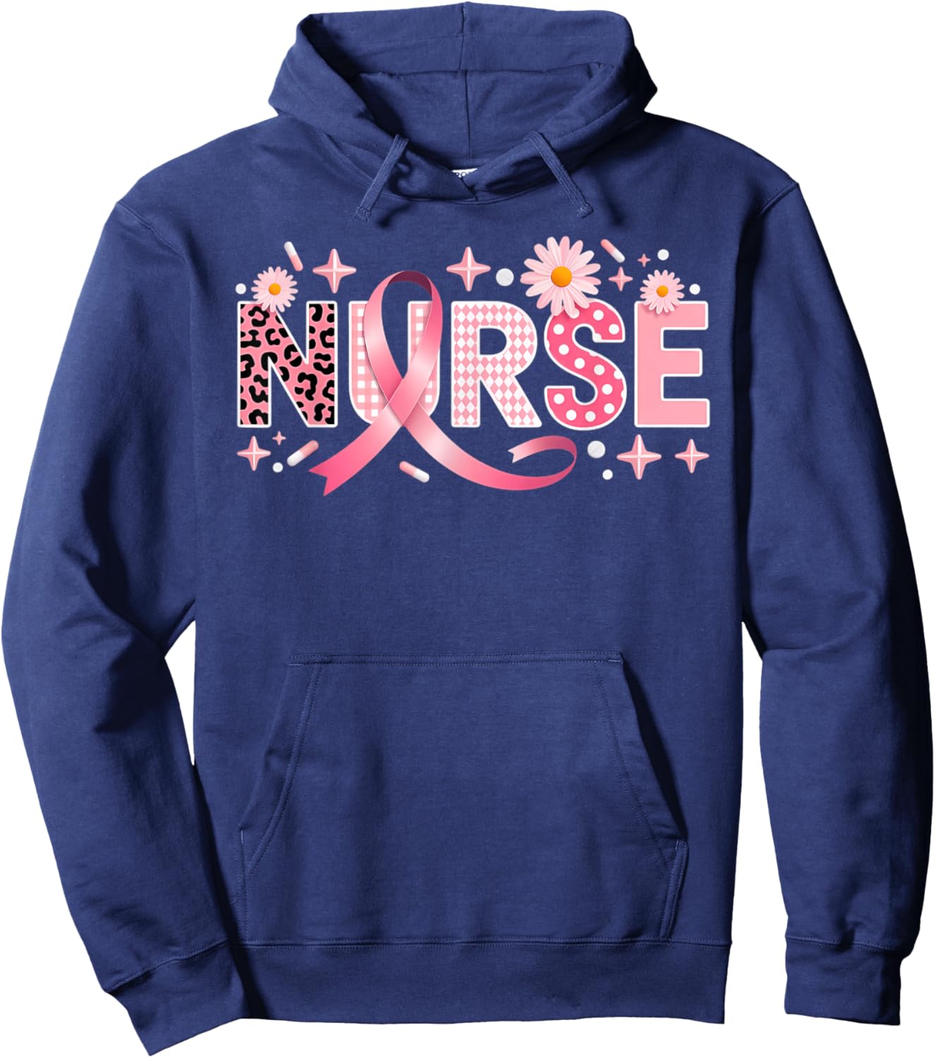 Pink Ribbon Stethoscope Nurse Life Breast Cancer Awareness Hoodie - Hoodie | Navy
