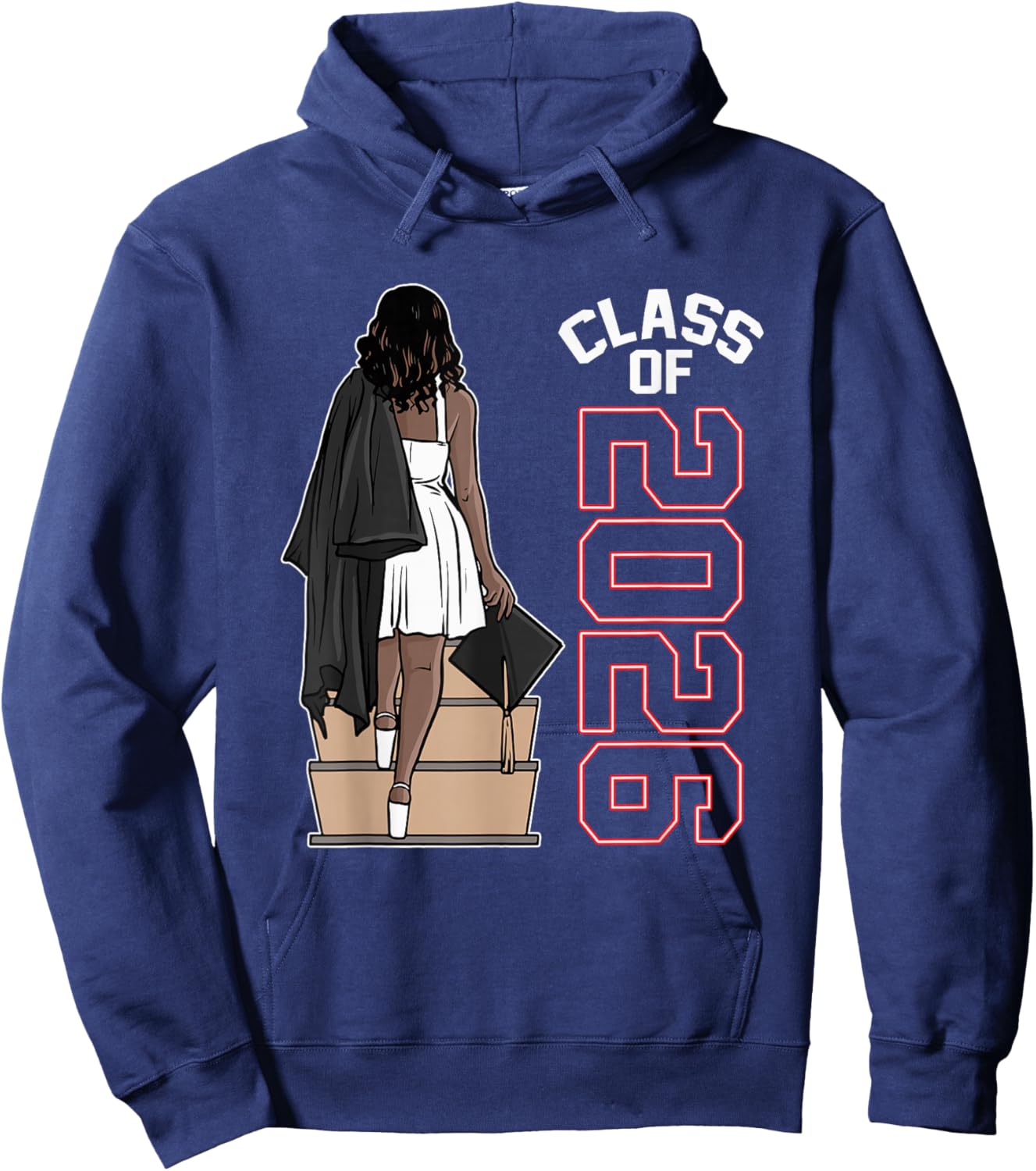 Senior Class of 2026 Black Melanin Girl 2026 Graduation Hoodie - Hoodie | Navy