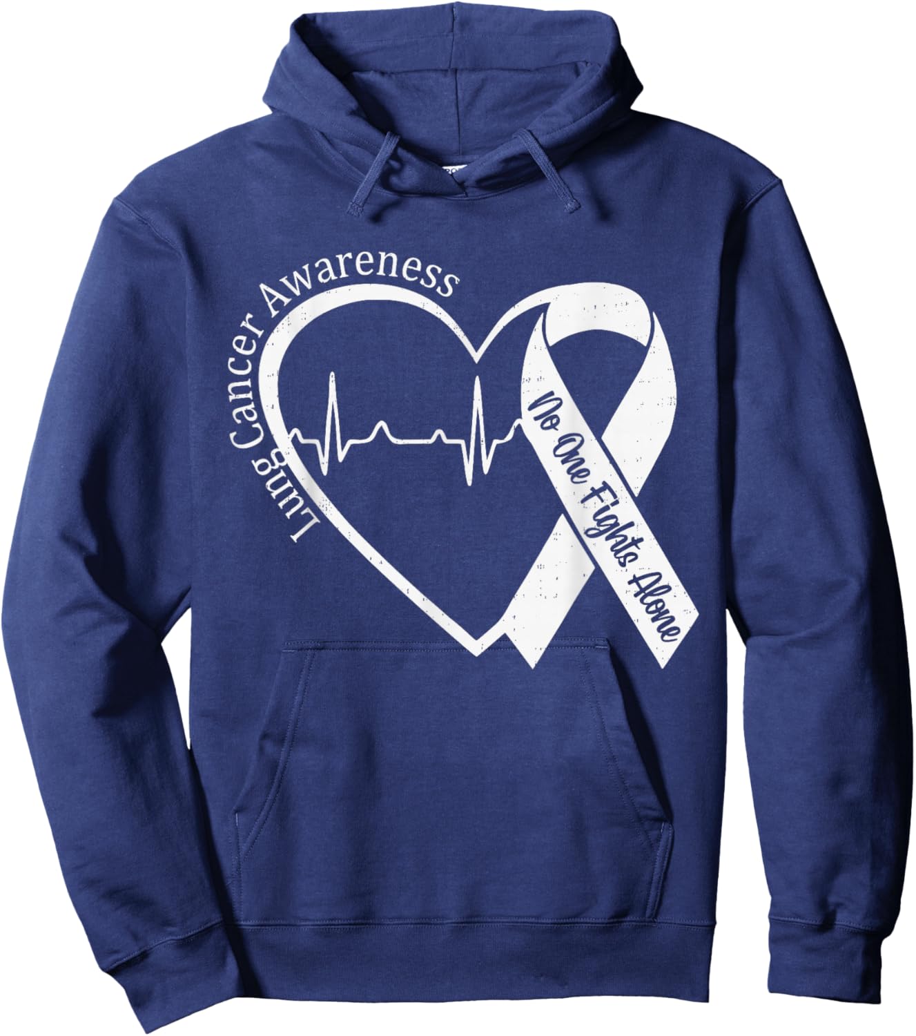 Lung Cancer Awareness Heart White Ribbon Support Hoodie - Hoodie | Navy