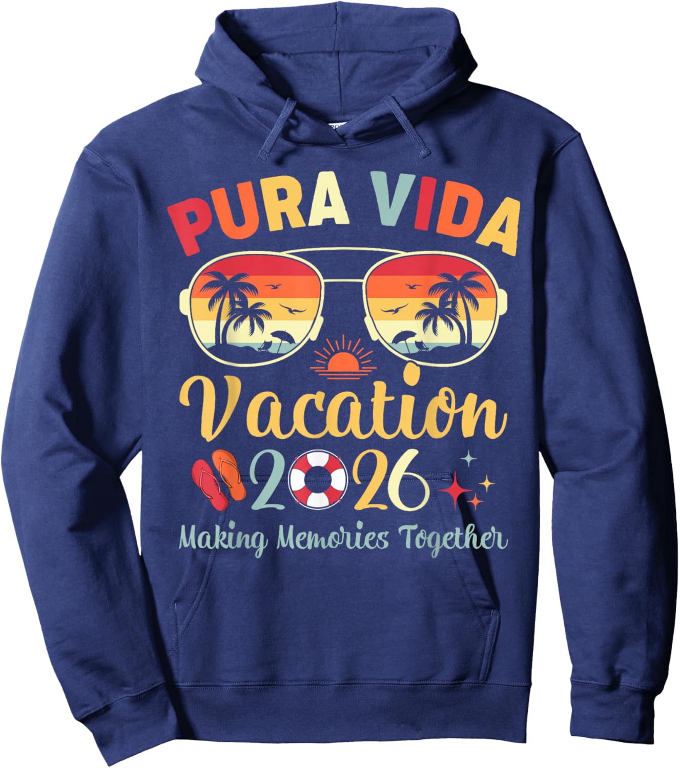 Pura Vida Beach Vacation 2026 Family Trip Summer Vibes Hoodie - Hoodie | Navy