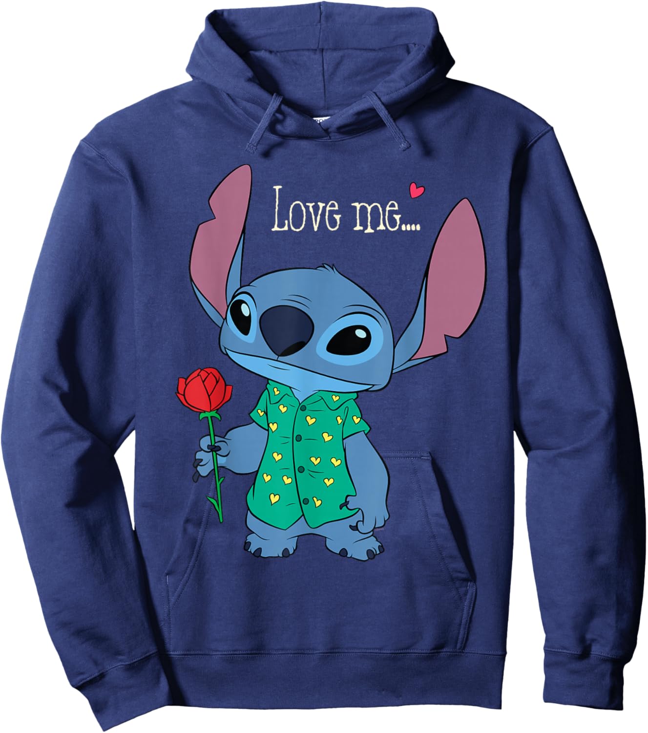 Disney Stitch Valentine's Day with Rose Love Me... Hoodie - Hoodie | Navy