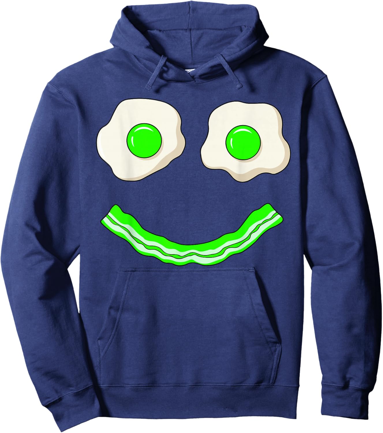 Green Smile Face Eggs and Bacon Ham Breakfast St Patrick's Hoodie - Hoodie | Navy