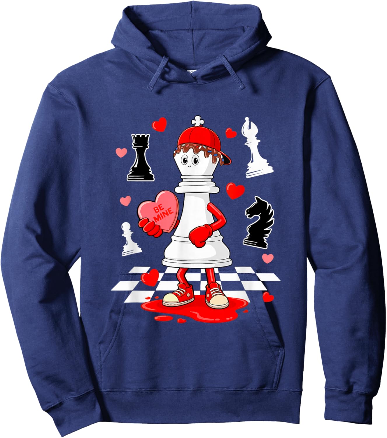 Chess Equipment Player Valentine Hearts Costume Dripped Hoodie - Hoodie | Navy