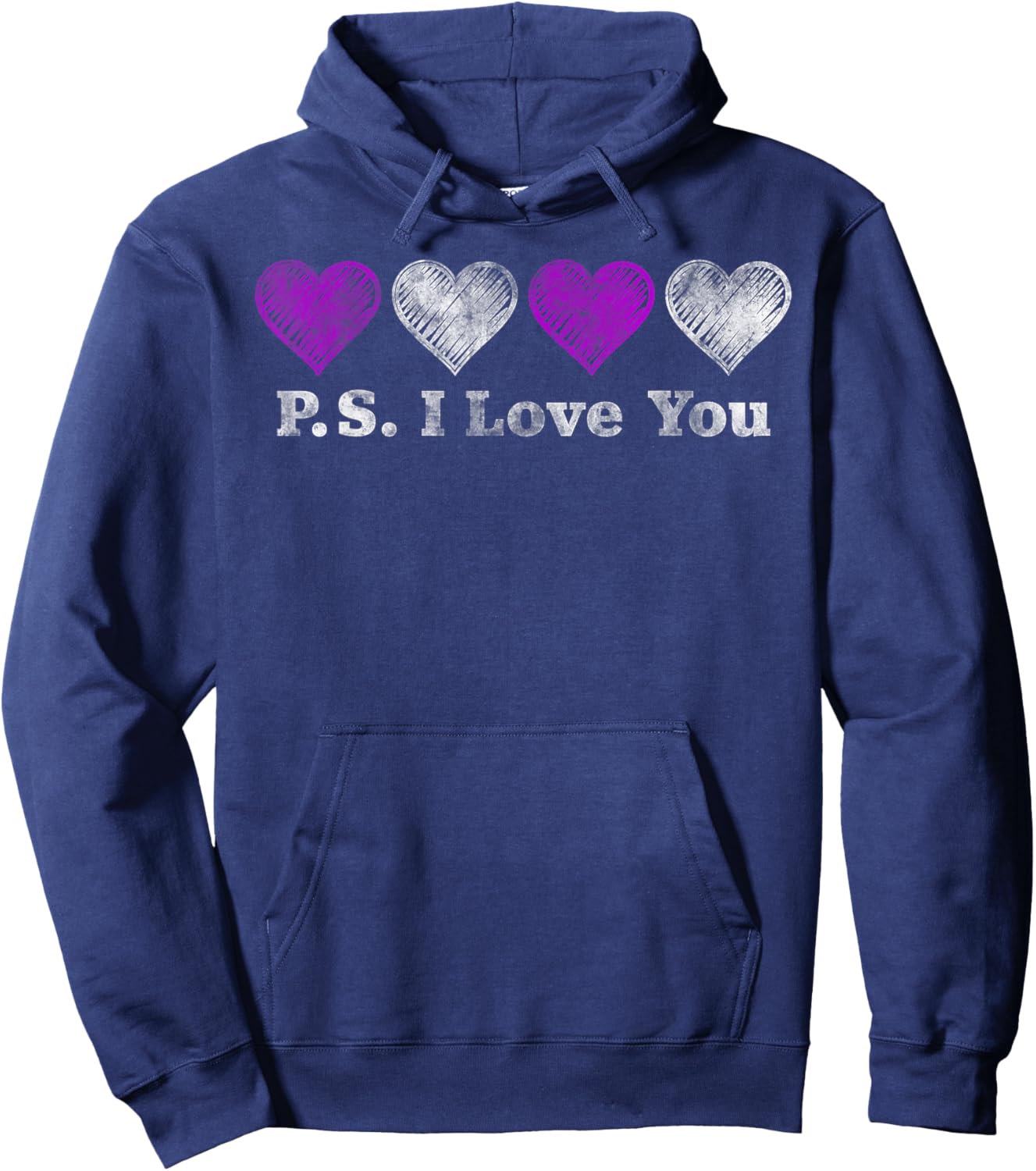 PS I Love You Day Valentine's Day Purple Heart Women Men Kid Hoodie - Hoodie | Navy