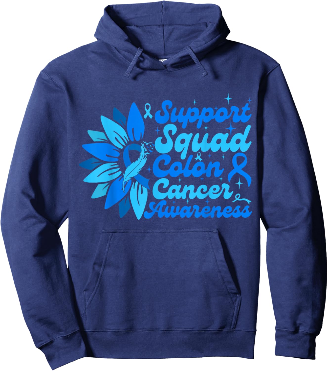 Support Squad Sunflower Colon Blue Cancer Awareness Gifts Hoodie - Hoodie | Navy