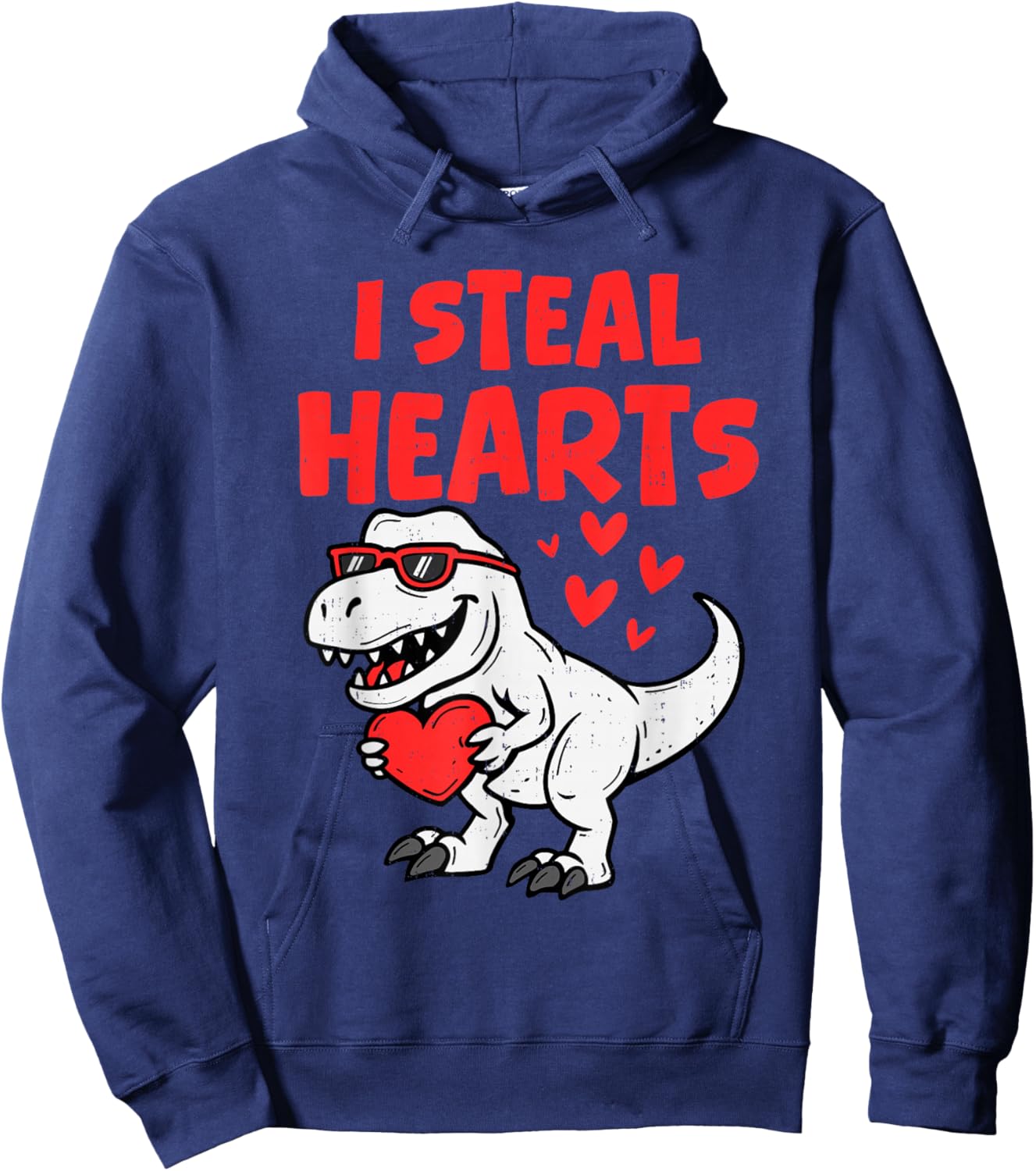 I Steal Hearts T rex Dinosaur Valentines Day Boy Toddler Kid Hoodie - Hoodie | Navy