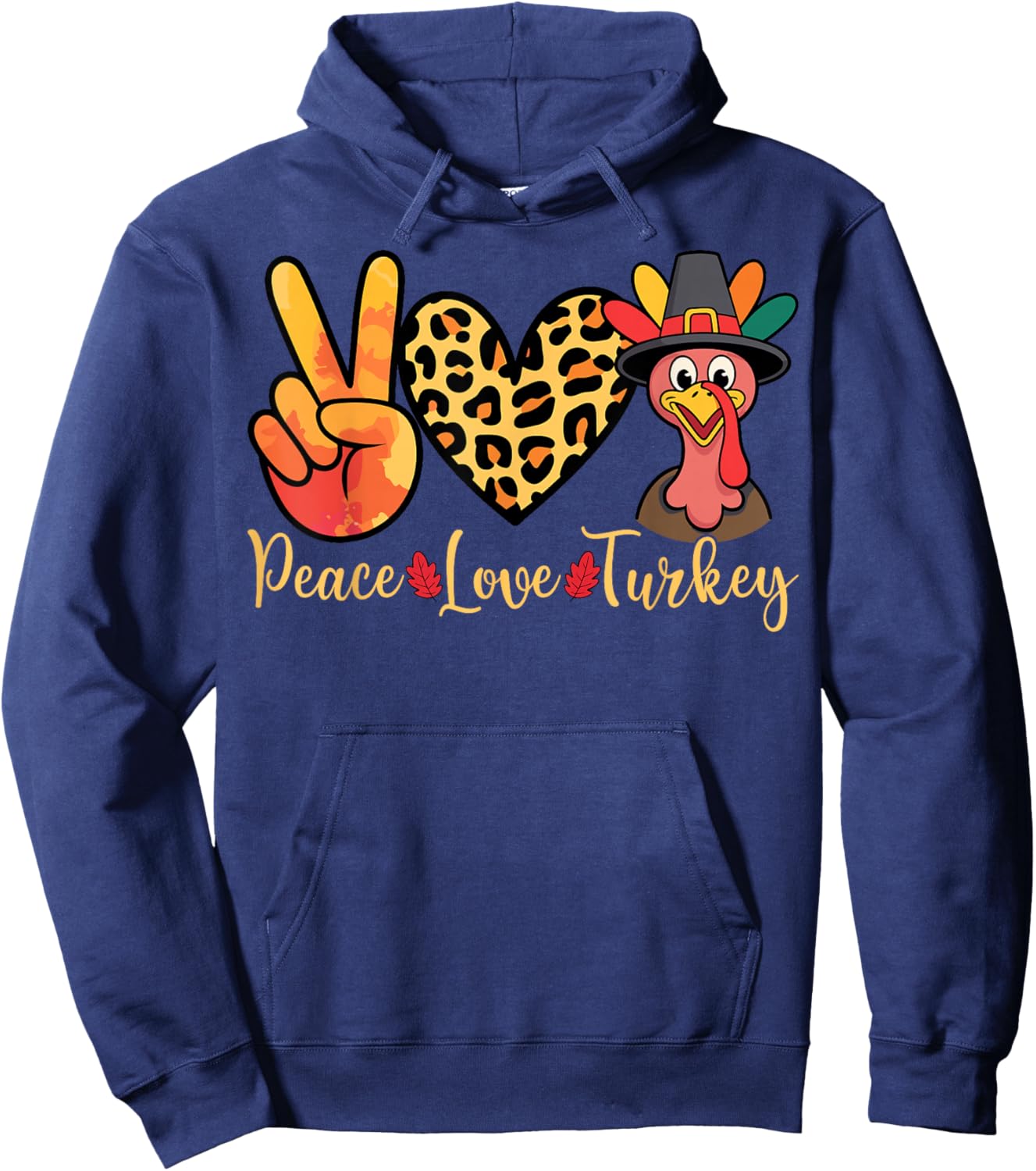 Peace Love Turkey Thanksgiving Fall Autumn Girls Kids Hoodie - Hoodie | Navy