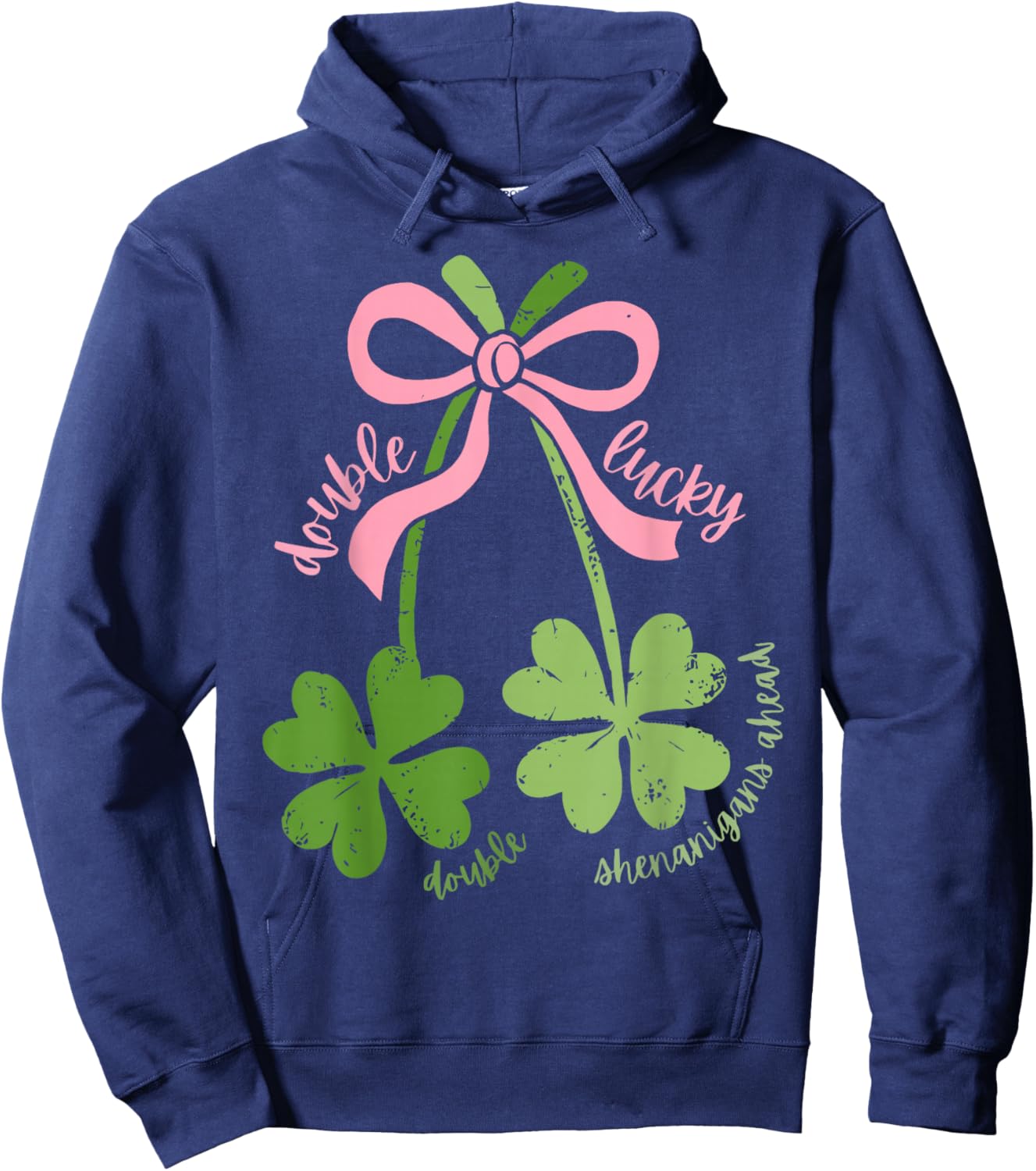 Twin Pregnancy Announcement St. Patrick's Day Shamrock Bow Hoodie - Hoodie | Navy