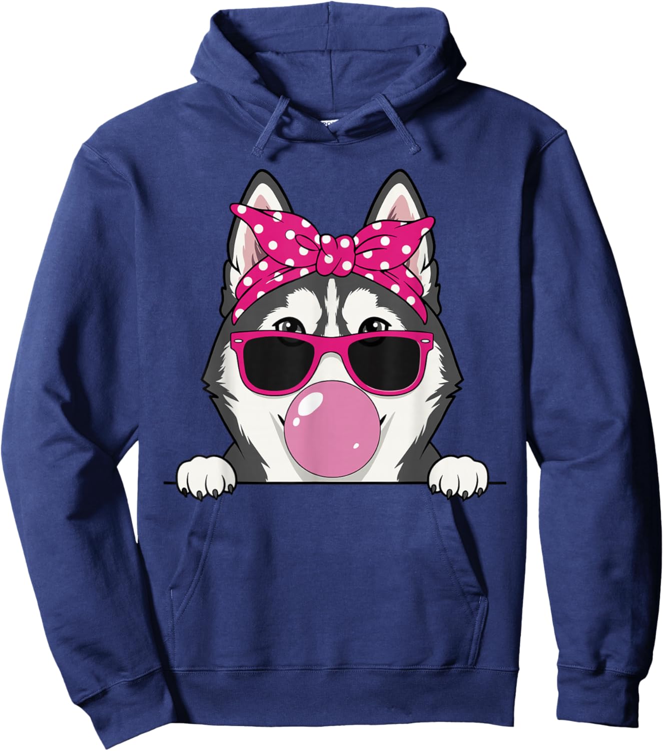 Husky Kawaii Girl Pink Bandana Funny Husky Bubblegum Hoodie - Hoodie | Navy