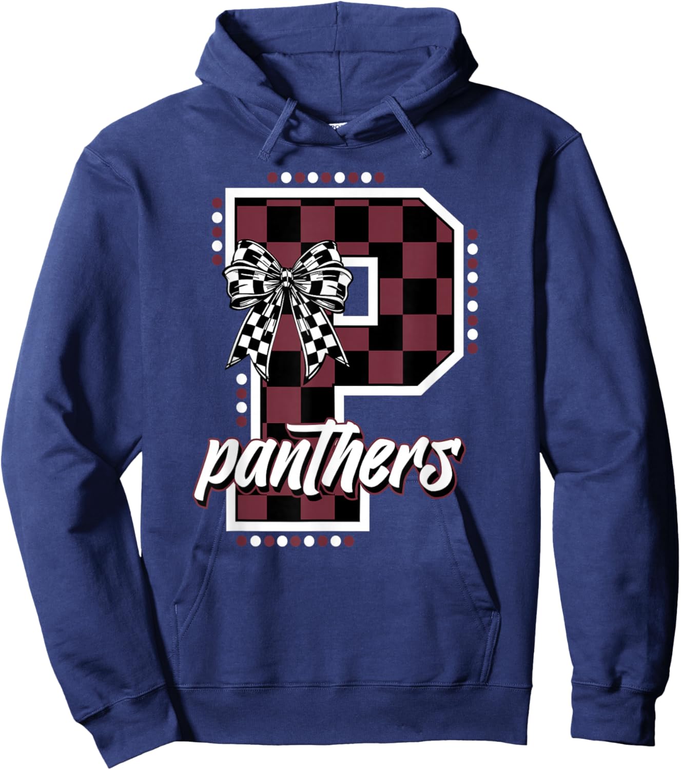 Panthers Checkered Print Maroon Panther Pride School Spirit Hoodie - Hoodie | Navy