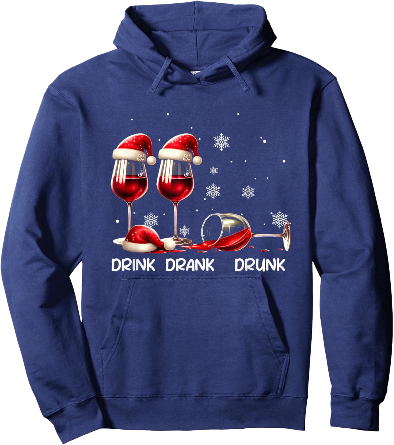 Red Santa Wine Lover Glass Drinking Drank Drunk Funny Drink Hoodie - Hoodie | Navy