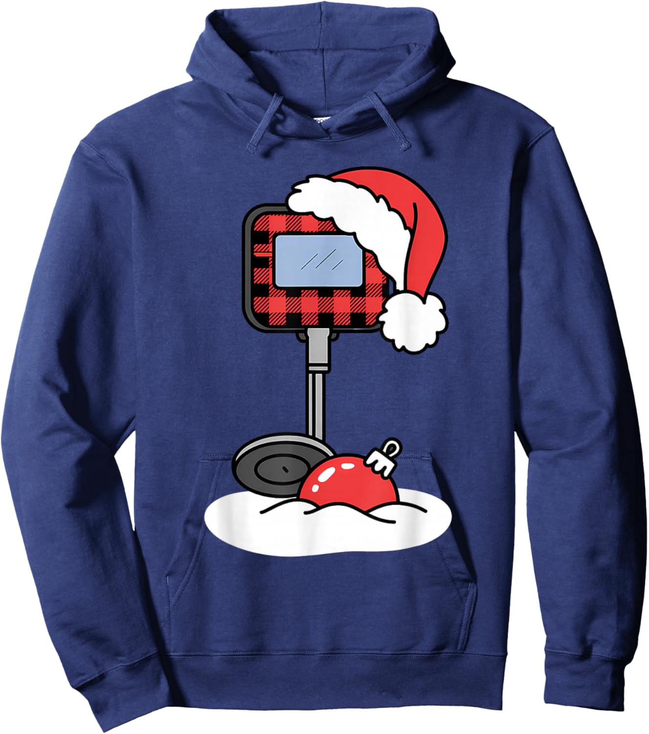 Christmas Buffalo Plaid Metal Detector with Santa Hat Hoodie - Hoodie | Navy