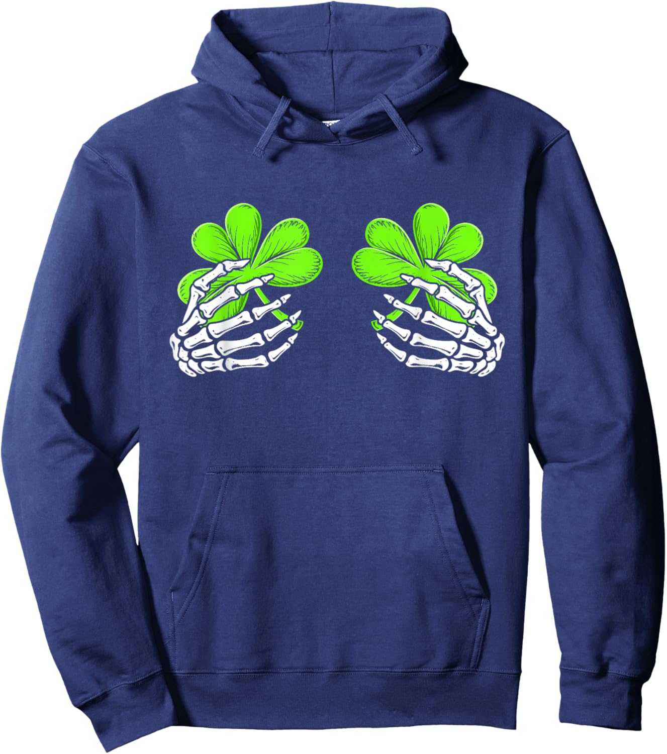 Skeleton Hands with Lucky Shamrock Funny Patrick's Day Women Hoodie - Hoodie | Navy