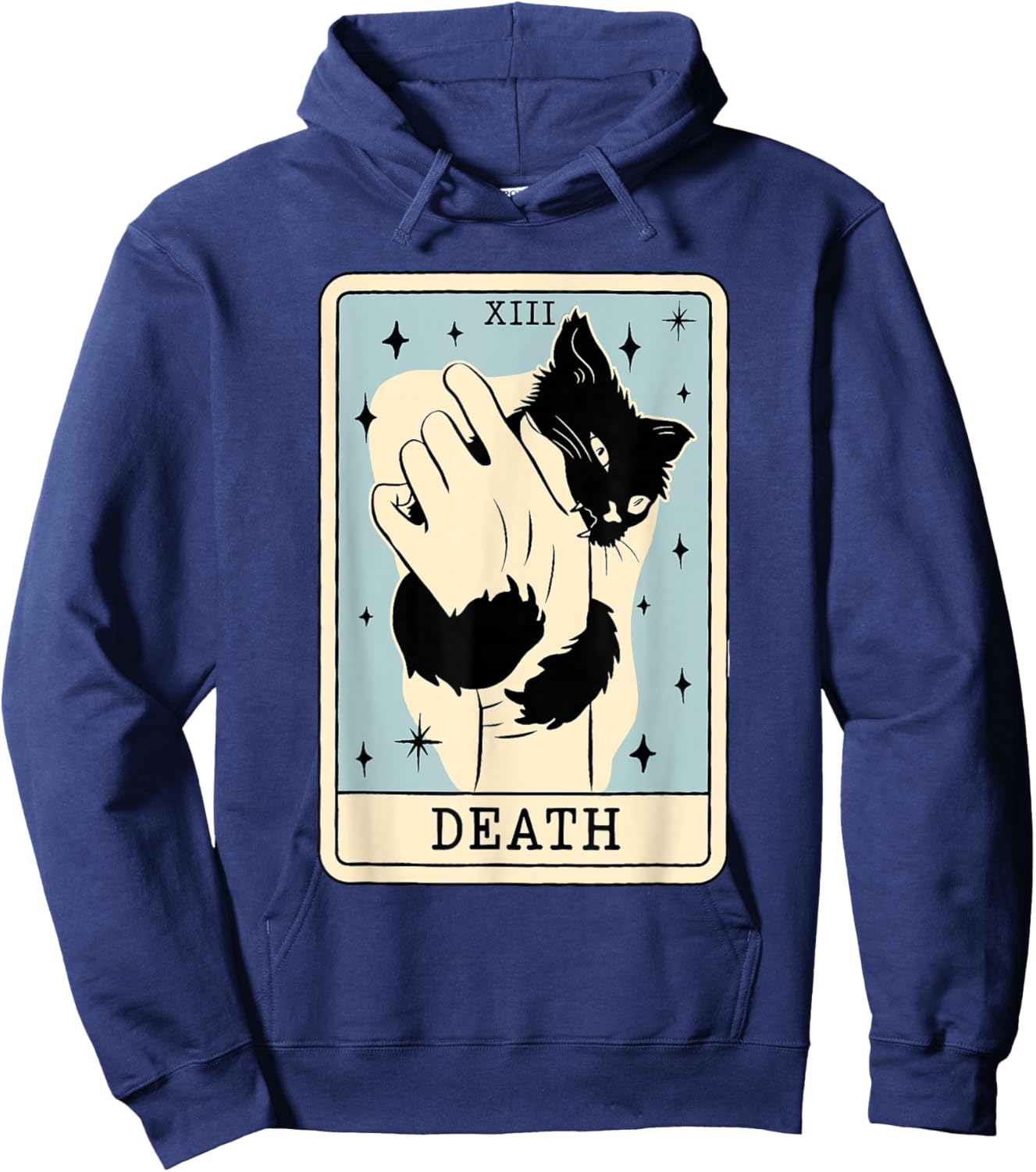 Black Cat Tarot Death Halloween Witchy Cat Lover Men Women Hoodie - Hoodie | Navy