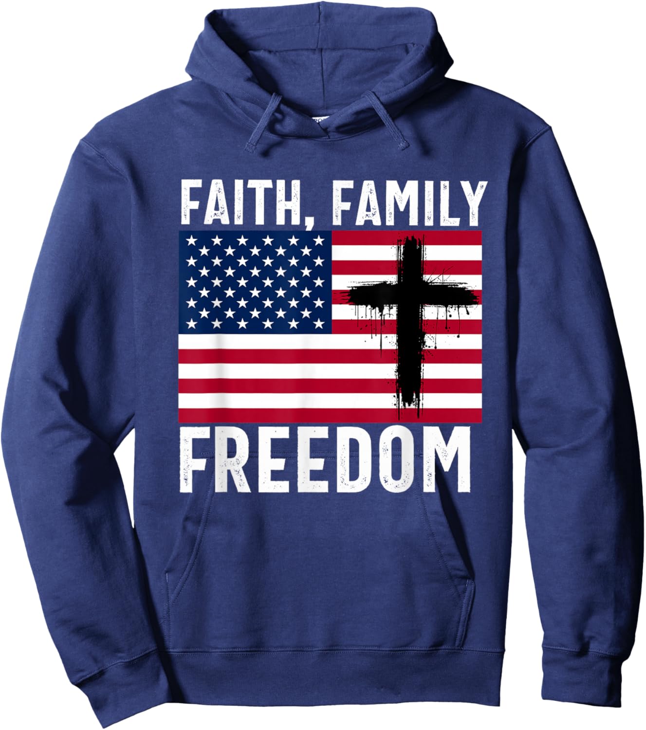 Faith Family Freedom American Flag Patriot USA Christian Hoodie - Hoodie | Navy