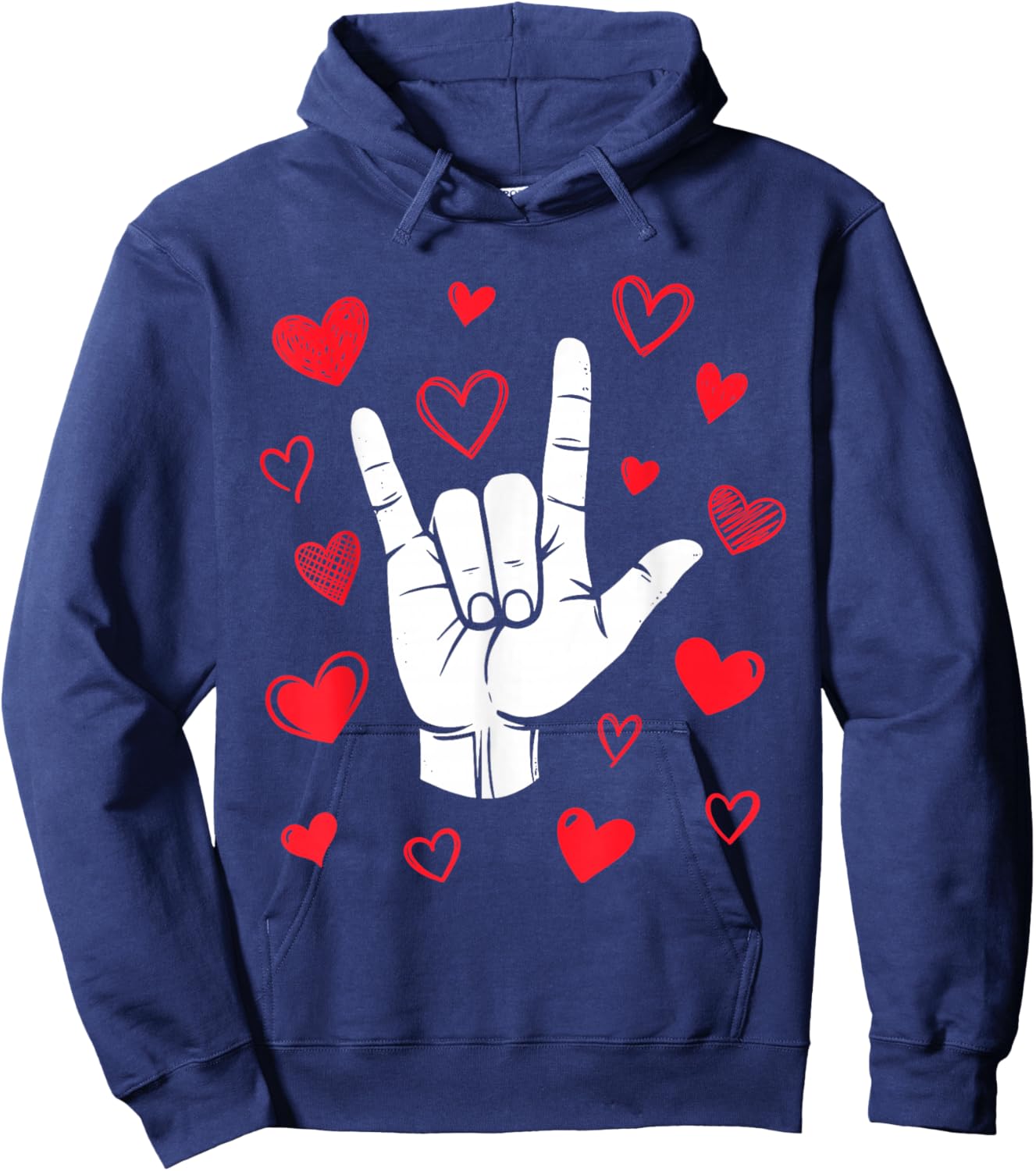 I Love You Sign Language Valentine's Day ASL Hearts Hoodie - Hoodie | Navy
