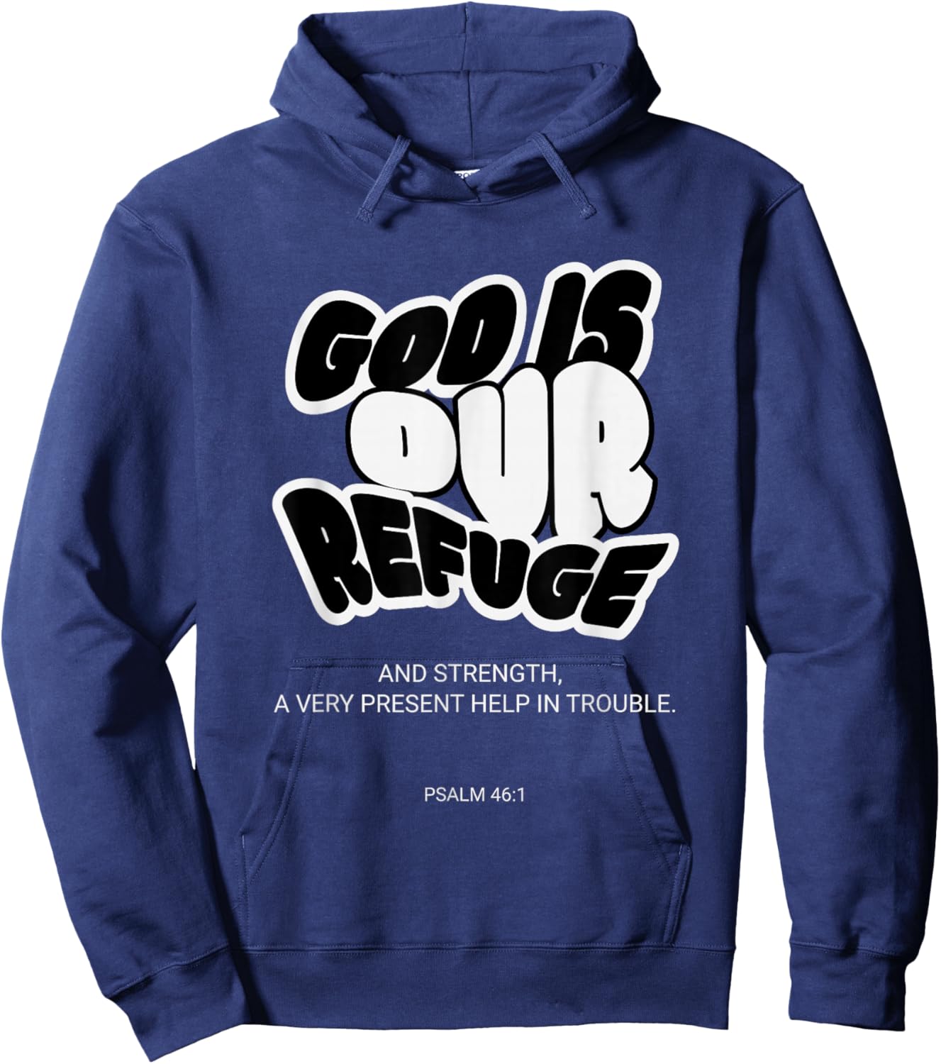 God Our Refuge Psalm 46:1 Groovy Christian Verse Women Men Hoodie - Hoodie | Navy