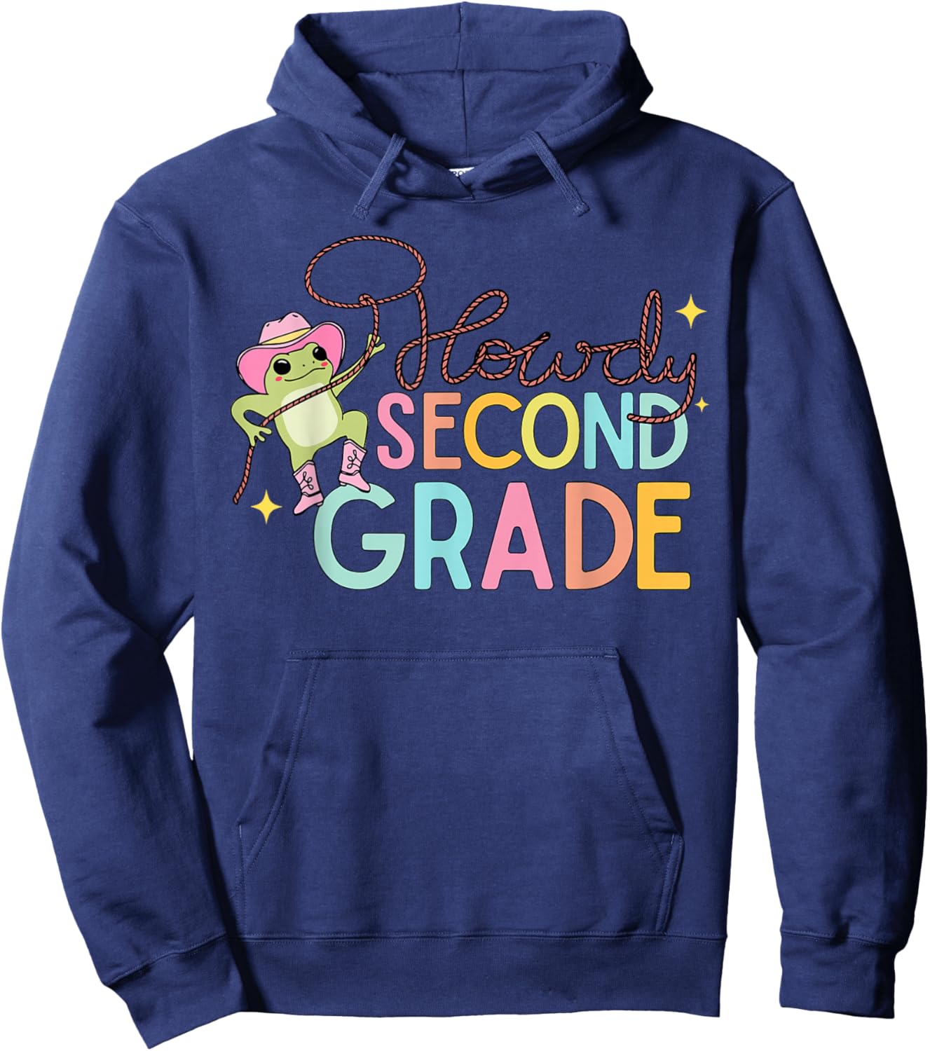Cowboy Frog Howdy Second Grade Western Teacher Student Hoodie - Hoodie | Navy