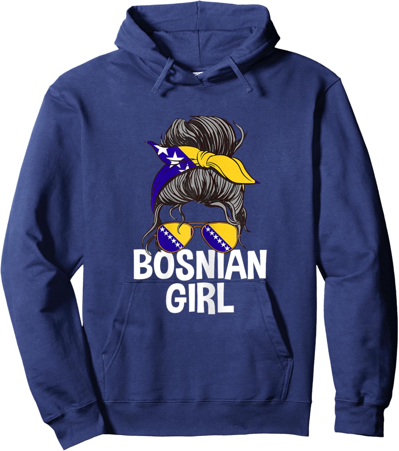 Bosnian Girl Messy Hair Bun Bosnia Woman Hoodie - Hoodie | Navy