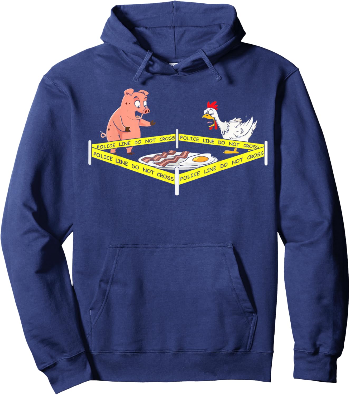Funny Crime Scene Bacon Egg Pig Chicken Food Thanksgiving Hoodie - Hoodie | Navy