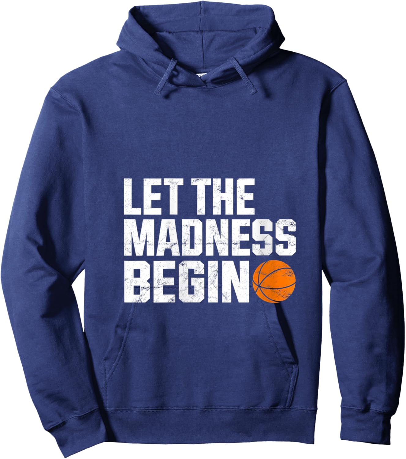 Women's Vintage Mad March Hoop Basketball Lovers Squad Tournament V-Neck Hoodie - Hoodie | Navy