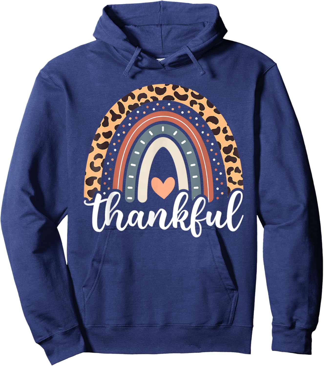 Thankful Thanksgiving Rainbow Leopard Women Girls Hoodie - Hoodie | Navy