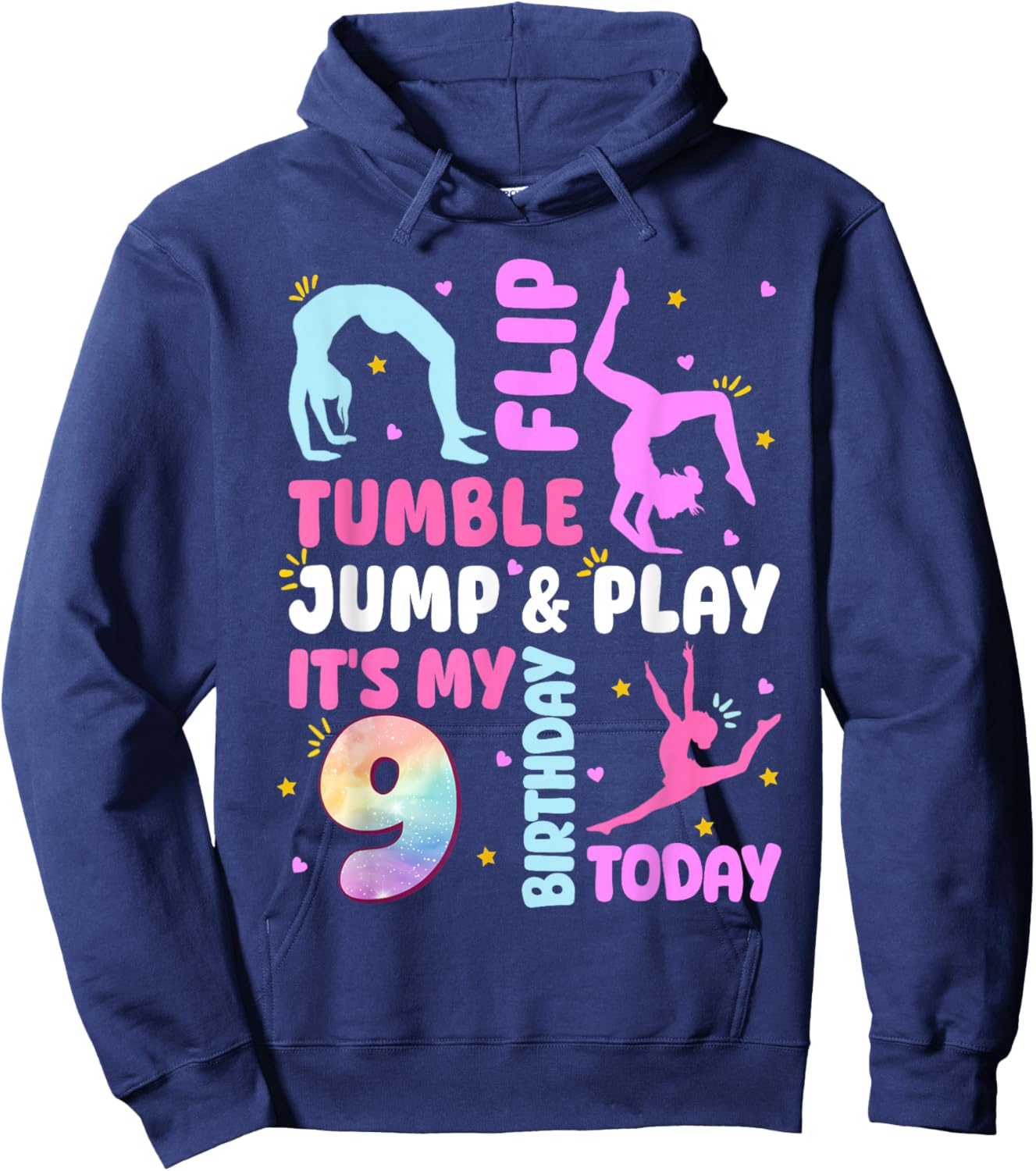 Kids 9 Year Old Bday Gymnast 9th Gymnastics Birthday Girl Hoodie - Hoodie | Navy