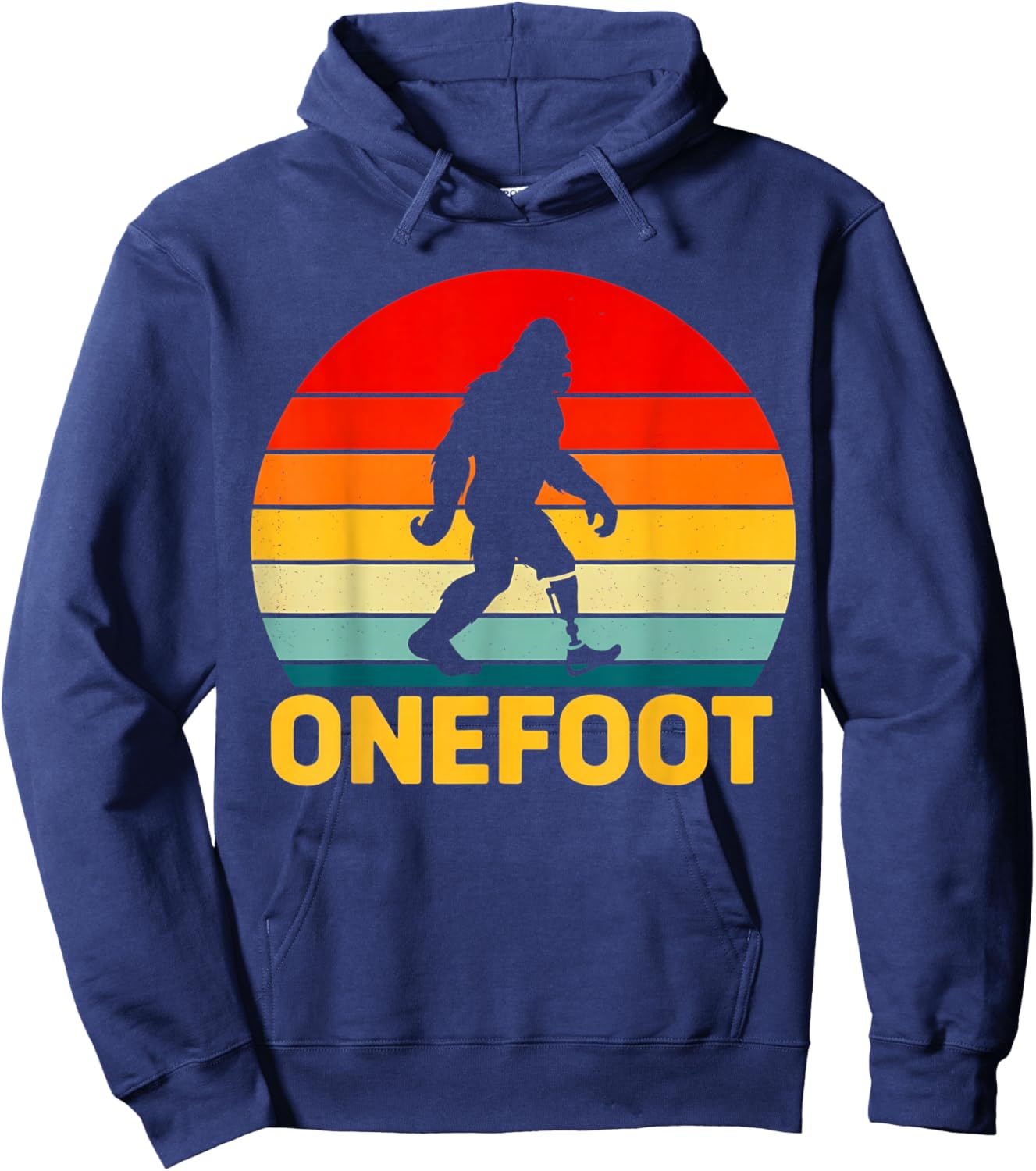 Funny Bigfoot Onefoot Leg Amputee Recovery Retro Sunset Hoodie - Hoodie | Navy