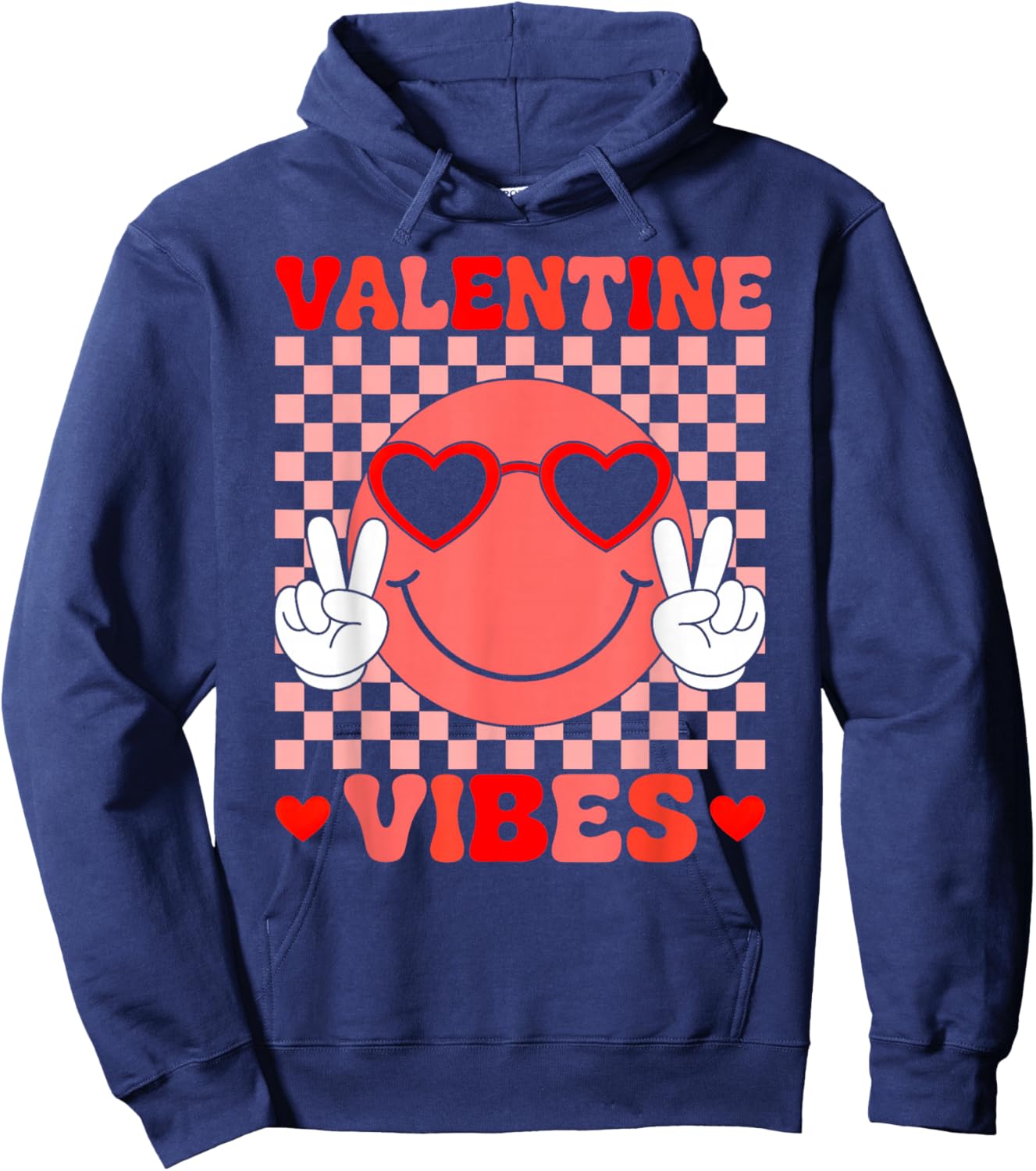 Valentine Vibes Retro Smile Valentines Day Boys Girls Kids Hoodie - Hoodie | Navy