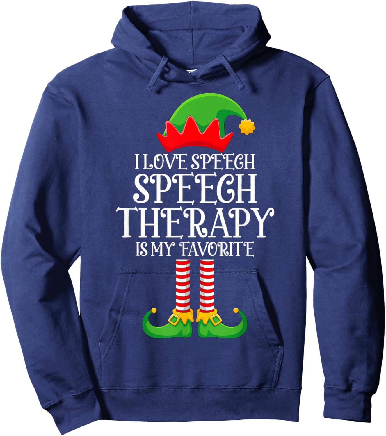 Speech Therapy Elf Christmas Funny School Therapist SLP Xmas Hoodie - Hoodie | Navy