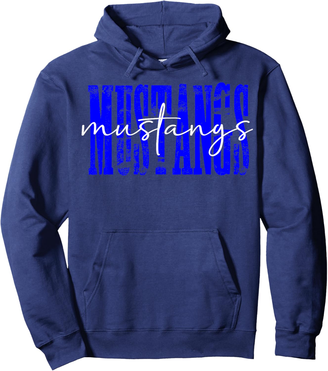 Mustangs School Spirit Game Day Blue Mustang Distressed Hoodie - Hoodie | Navy