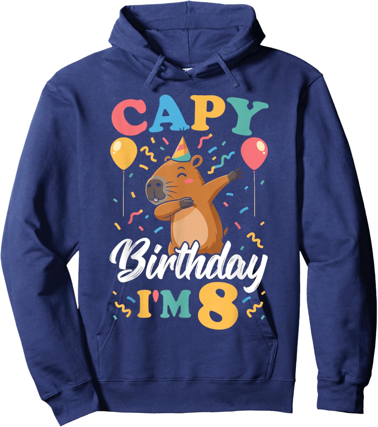 Capy Birthday I'm 8 Birthday Boy Dabbing Capybara Hoodie - Hoodie | Navy