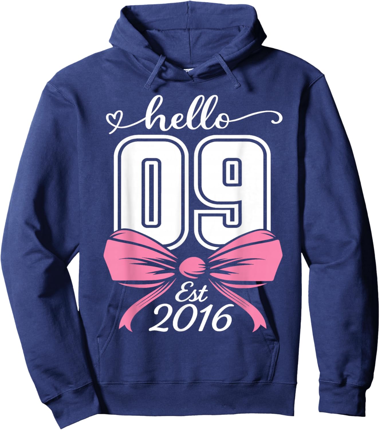 Hello Nine Est 2016 Coquette Bow 9th Birthday Girl Hoodie - Hoodie | Navy
