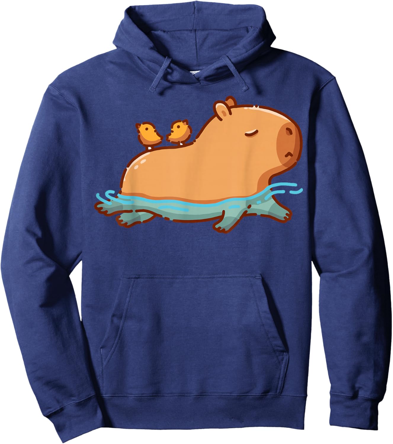 Cute Swimming Capybara with Birds Funny Animal Cartoon Hoodie - Hoodie | Navy
