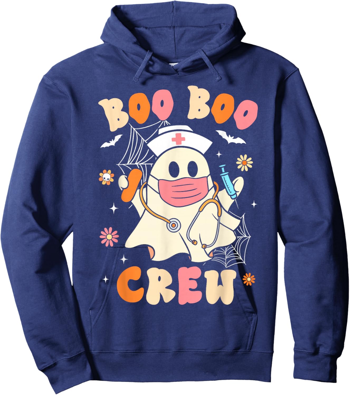 Groovy Boo Boo Crew Nurse Halloween Cute Ghost Women Girls Hoodie - Hoodie | Navy