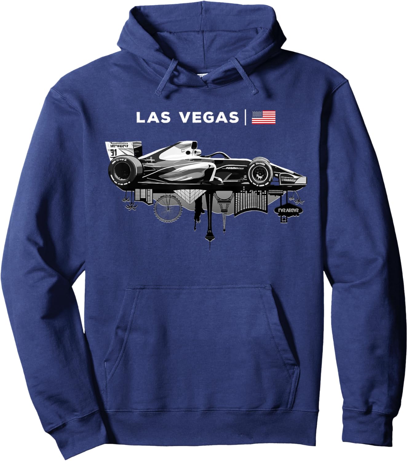 Las Vegas Racing Car Silhouette USA Flag Hoodie - Hoodie | Navy