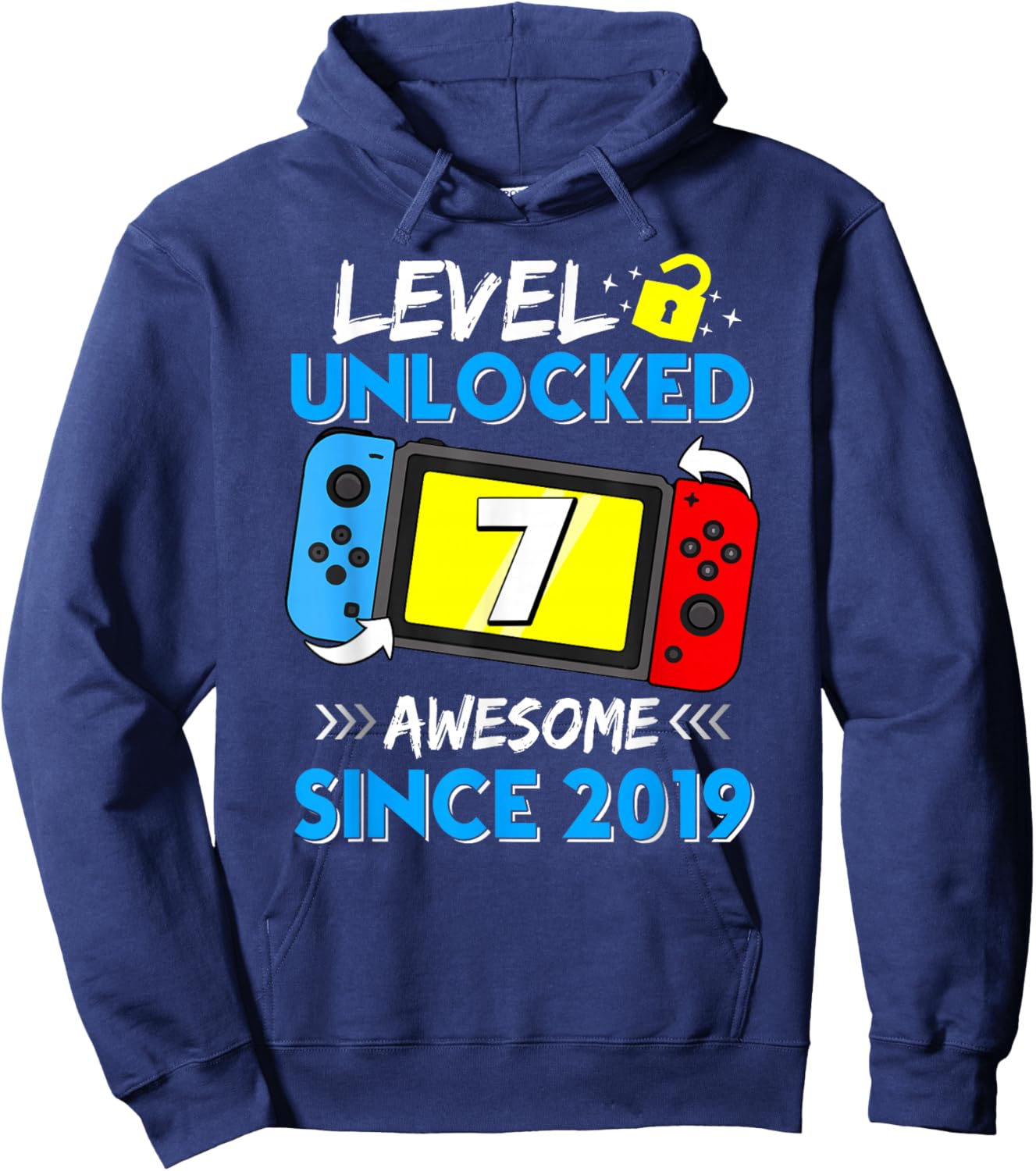 Level 7 Unlocked Awesome Since 2019 7th Birthday Video Game Hoodie - Hoodie | Navy
