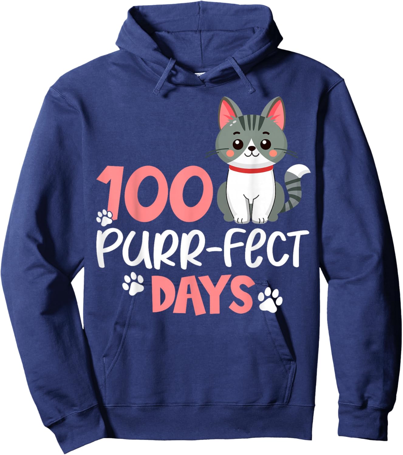 100 Purrfect Days Cat Lover 100th Days of School Hoodie - Hoodie | Navy