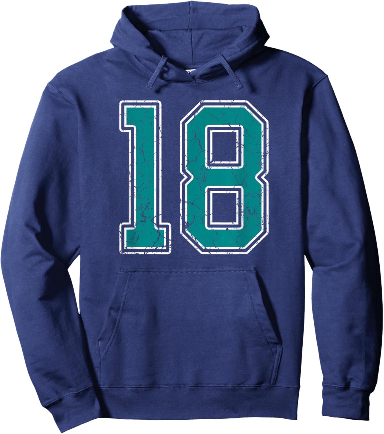 Teal and White Number 18 Jersey Player Uniform #18 Fan Hoodie - Hoodie | Navy