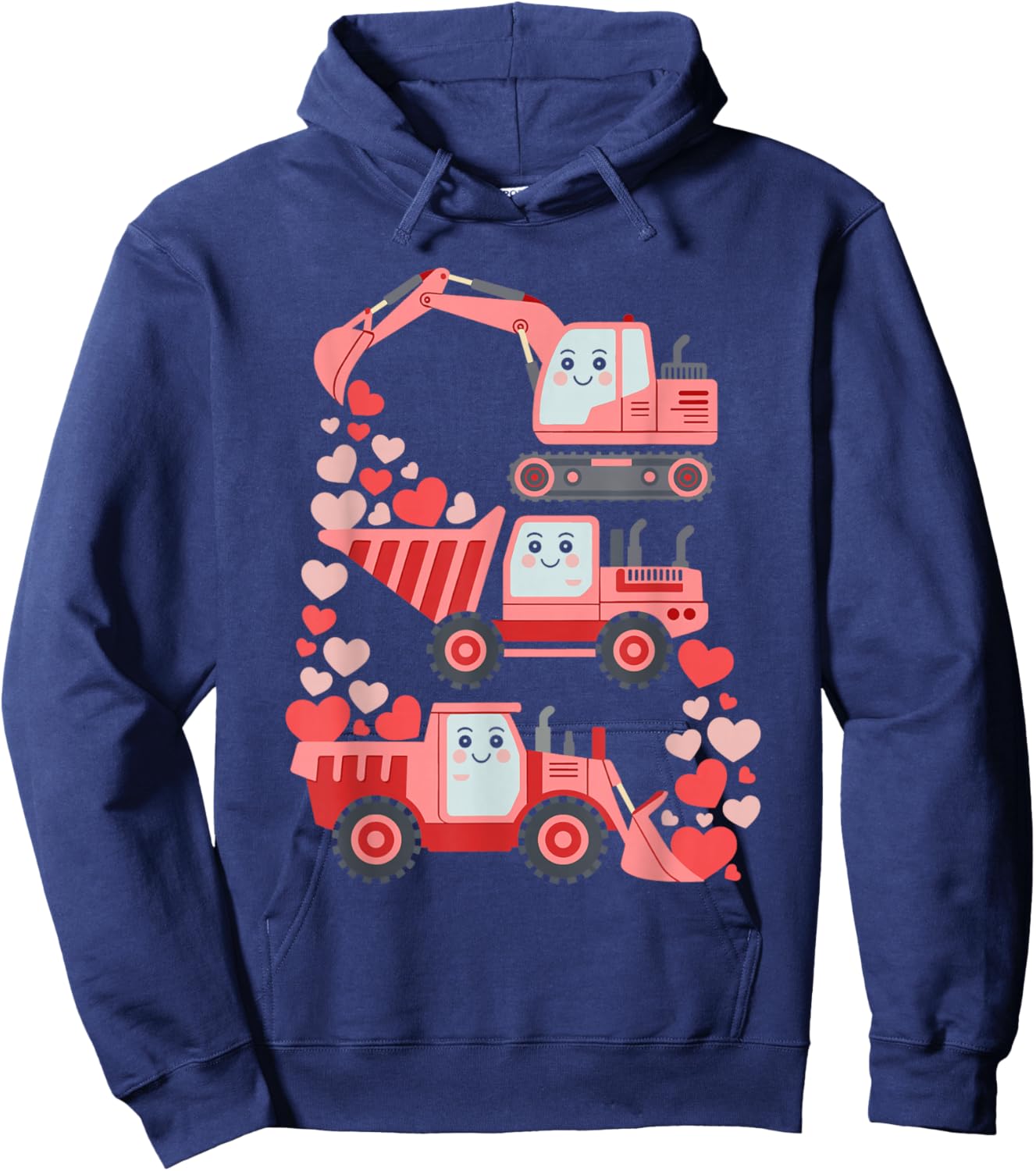 Kids Valentines Excavator Truck Valentine Boys Toddler Hoodie - Hoodie | Navy