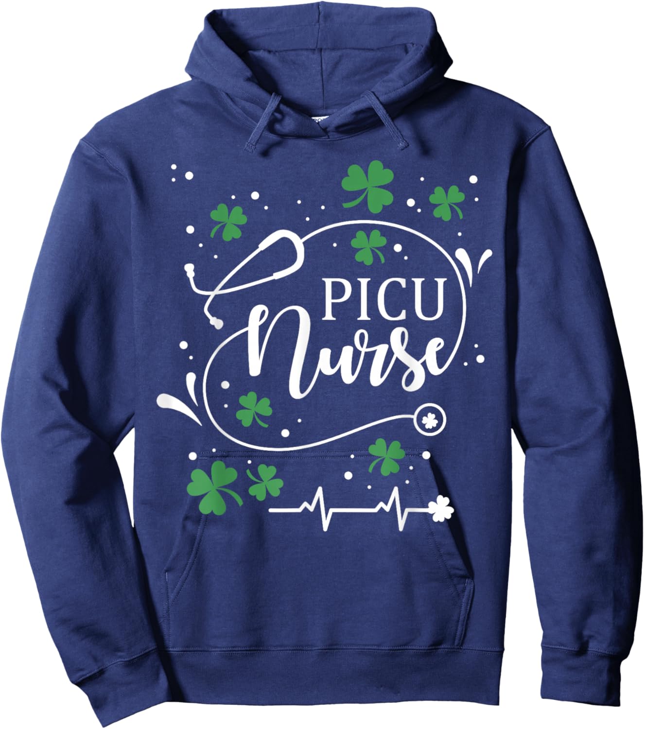 St Patrick's Day PICU Nurse Irish Shamrock St Paddy Hoodie - Hoodie | Navy